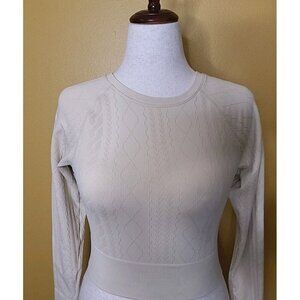 Joy Lab Womens Long Sleeve Crop Top Large Ivory Off White Thumbholes Large